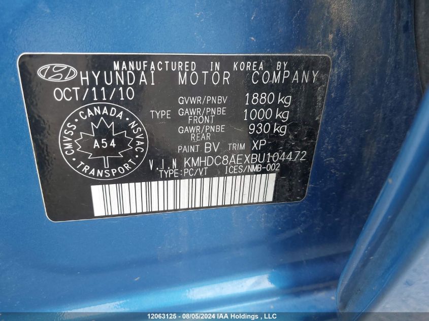 2011 Hyundai Elantra Touring Gls VIN: KMHDC8AEXBU104472 Lot: 12063125
