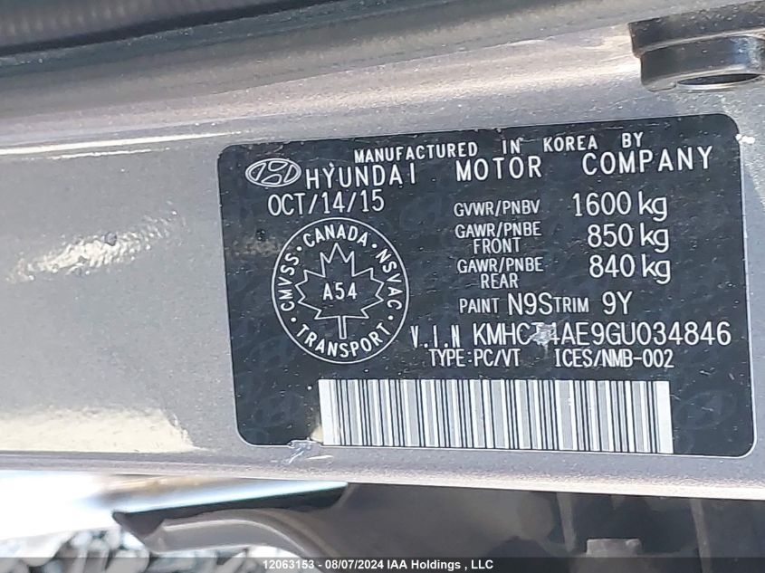 2016 Hyundai Accent Se VIN: KMHCT4AE9GU034846 Lot: 12063153