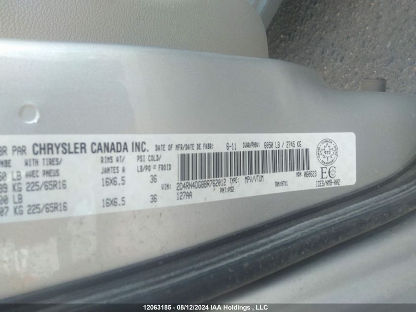 2011 Dodge Grand Caravan Express VIN: 2D4RN4DG8BR762012 Lot: 12063185