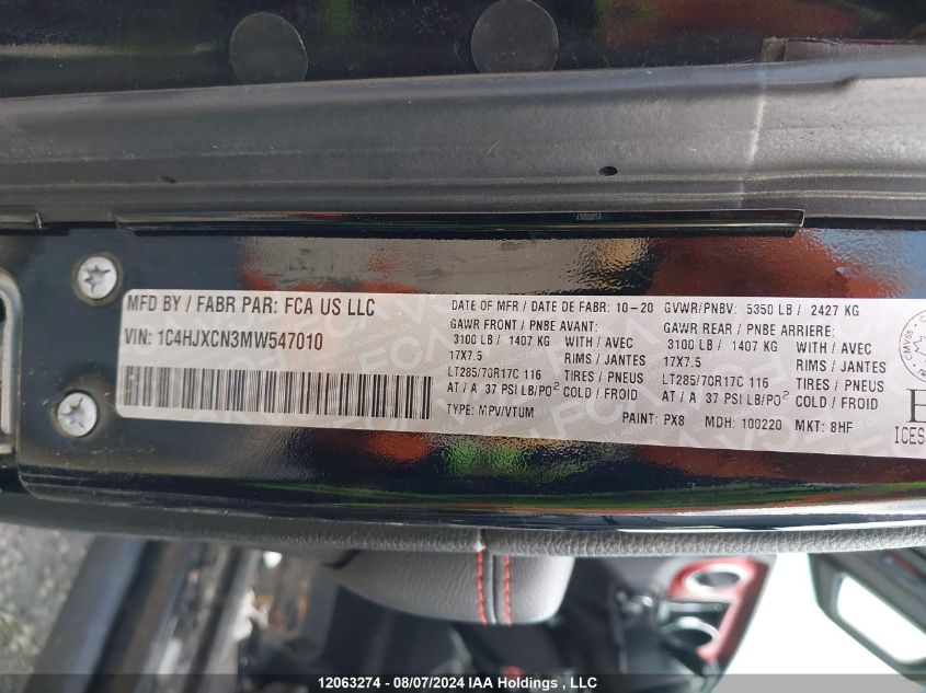 2021 Jeep Wrangler Rubicon VIN: 1C4HJXCN3MW547010 Lot: 12063274