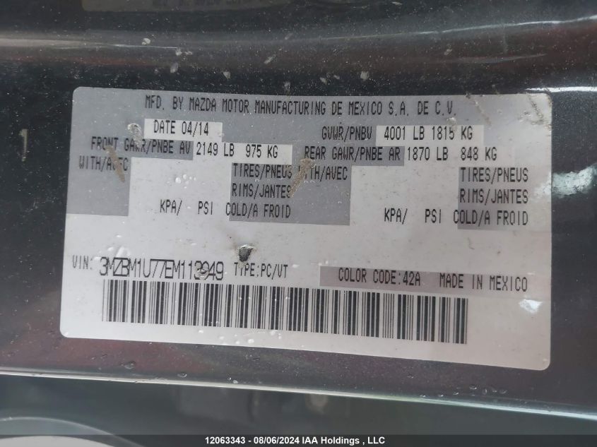 2014 Mazda Mazda3 VIN: 3MZBM1U77EM113049 Lot: 12063343