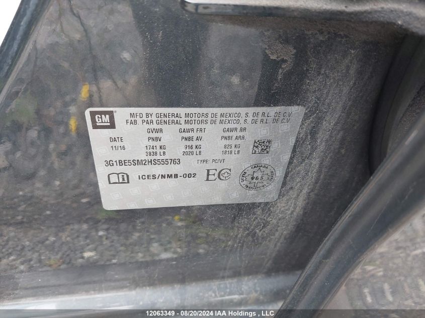 2017 Chevrolet Cruze VIN: 3G1BE5SM2HS555763 Lot: 12063349