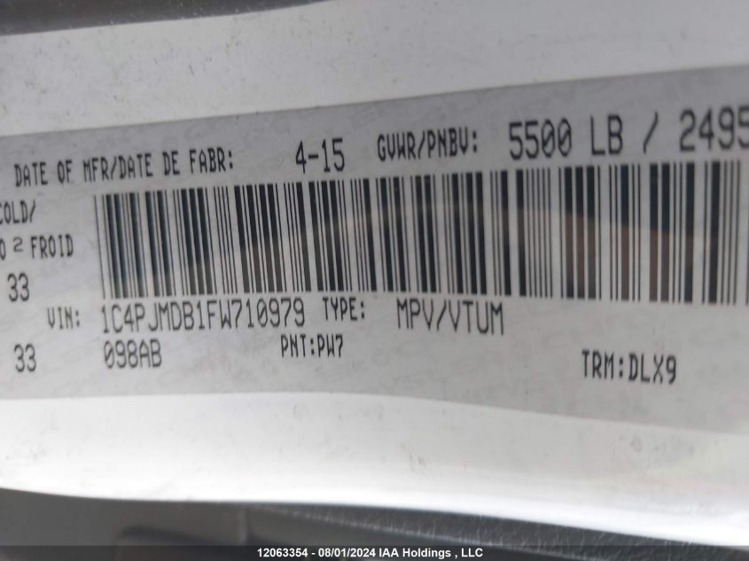 2015 Jeep Cherokee Limited VIN: 1C4PJMDB1FW710979 Lot: 12063354