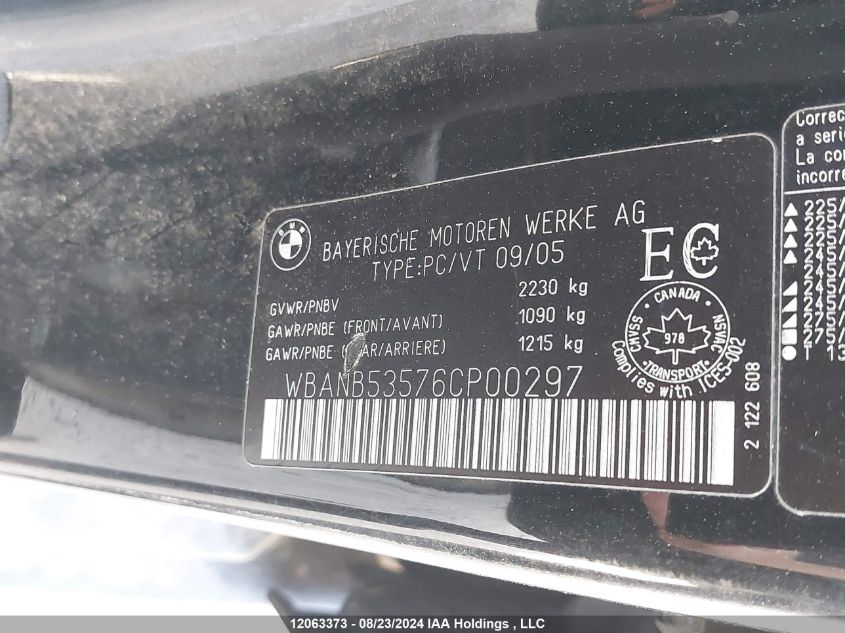 2006 BMW 5 Series VIN: WBANB53576CP00297 Lot: 12063373