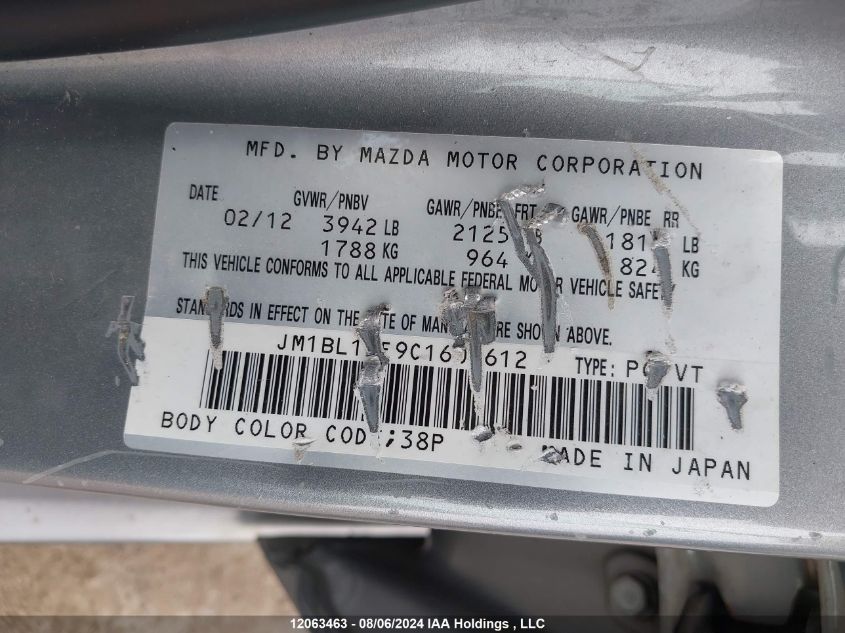 2012 Mazda Mazda3 VIN: JM1BL1KF9C1609612 Lot: 12063463