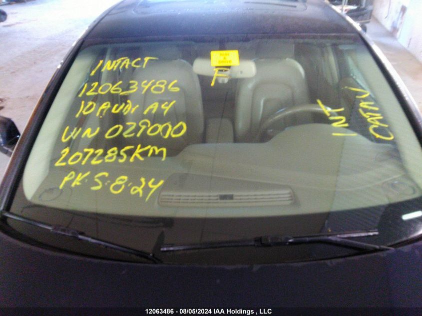 2010 Audi A4 VIN: WAUFFCFL4AN029000 Lot: 12063486