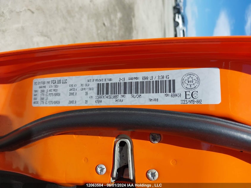 2019 Ram 1500 Classic Tradesman VIN: 1C6RR7KT4KS610897 Lot: 12063584