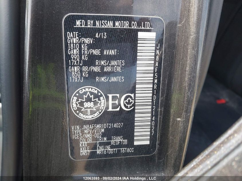 2013 Nissan Juke S/Sv/Sl VIN: JN8AF5MR1DT214027 Lot: 12063593