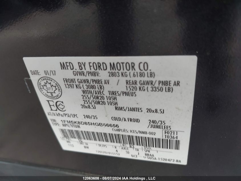 1FM5K8D85HGB66656 2017 Ford Explorer Xlt