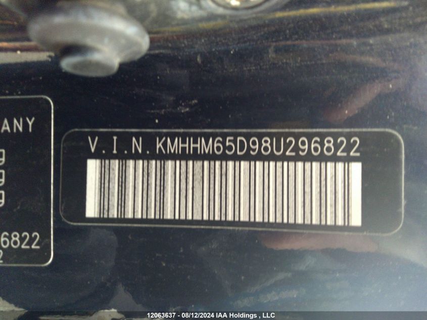 2008 Hyundai Tiburon Gs VIN: KMHHM65D98U296822 Lot: 12063637