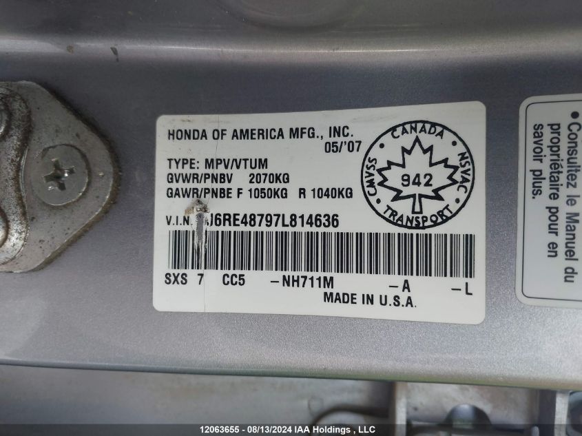 2007 Honda Cr-V VIN: 5J6RE48797L814636 Lot: 12063655