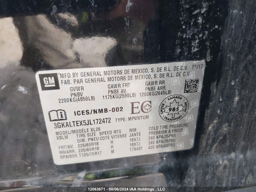 2018 GMC Terrain Sle VIN: 3GKALTEX5JL172472 Lot: 12063671