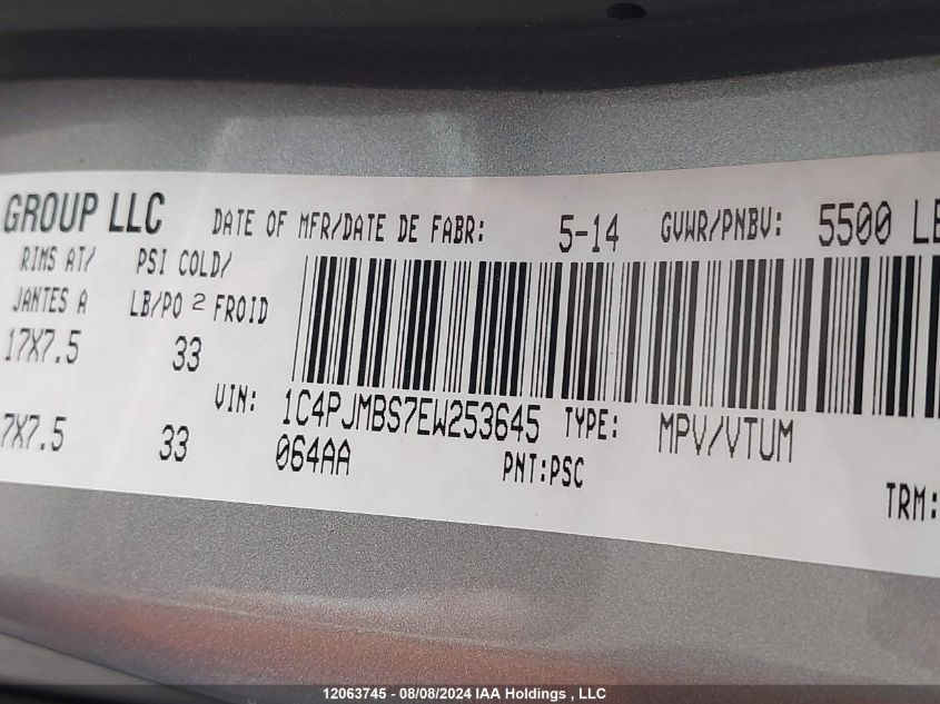 2014 Jeep Cherokee VIN: 1C4PJMBS7EW253645 Lot: 12063745