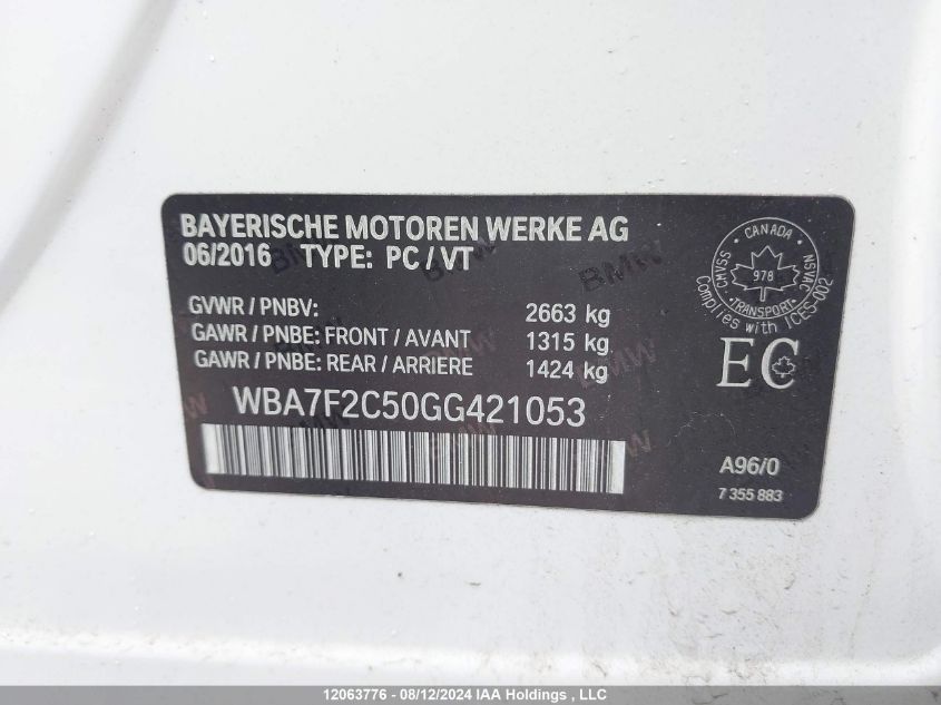 2016 BMW 7 Series VIN: WBA7F2C50GG421053 Lot: 12063776