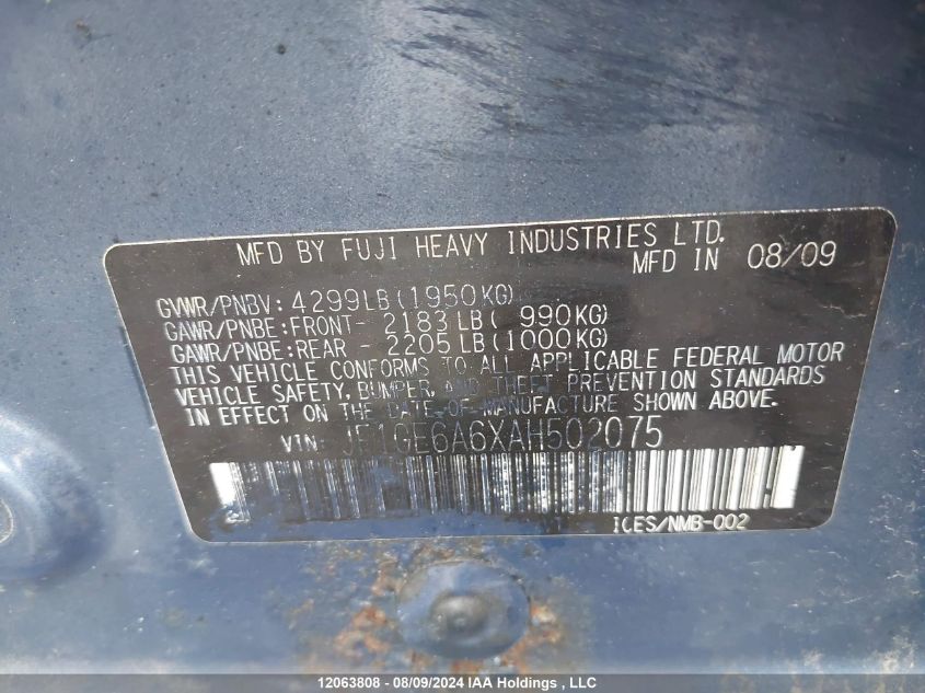 2010 Subaru Impreza VIN: JF1GE6A6XAH502075 Lot: 12063808
