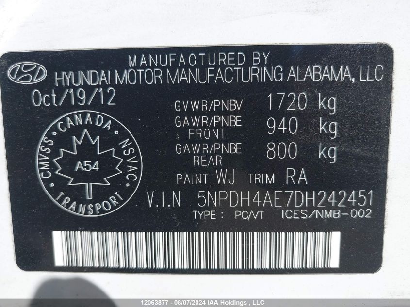 2013 Hyundai Elantra Gl VIN: 5NPDH4AE7DH242451 Lot: 12063877