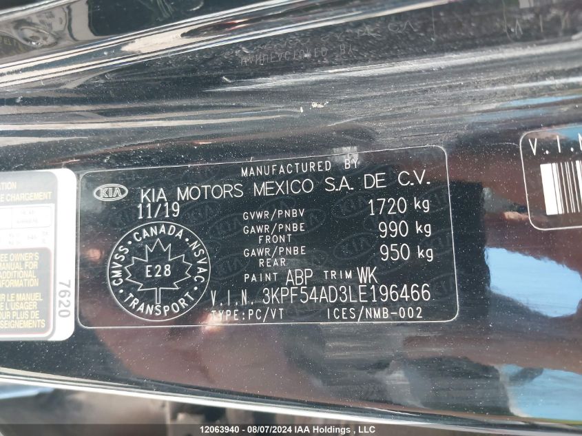 2020 Kia Forte VIN: 3KPF54AD3LE196466 Lot: 12063940