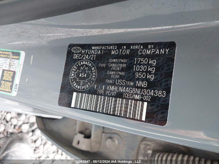 2022 Hyundai Elantra Ultimate Ivt VIN: KMHLN4AG8NU304383 Lot: 12063947