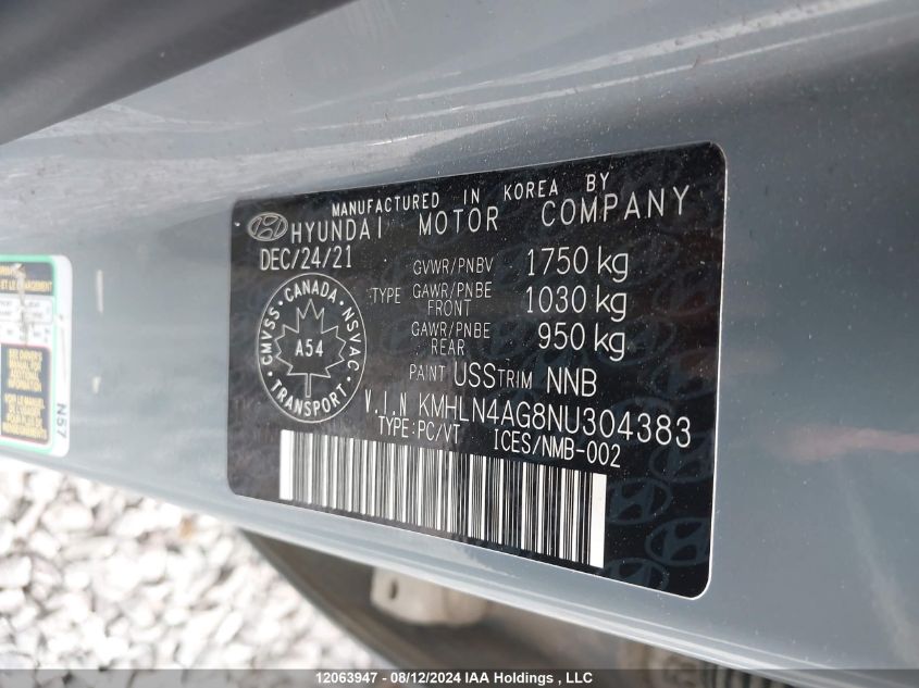 2022 Hyundai Elantra Ultimate Ivt VIN: KMHLN4AG8NU304383 Lot: 12063947