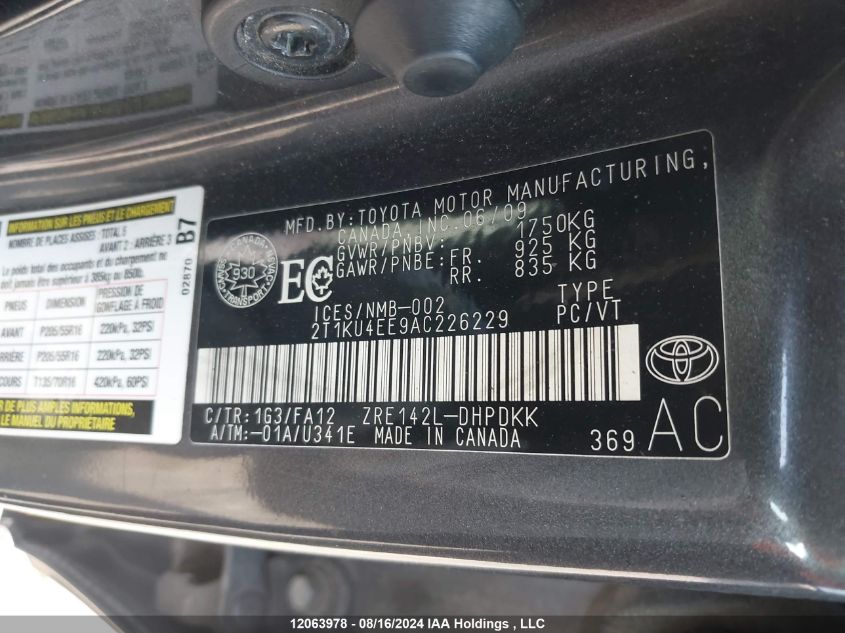 2T1KU4EE9AC226229 2010 Toyota Corolla Matrix