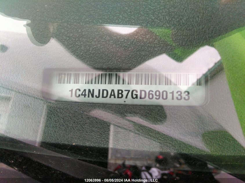 2016 Jeep Compass Sport/North VIN: 1C4NJDAB7GD690133 Lot: 12063996