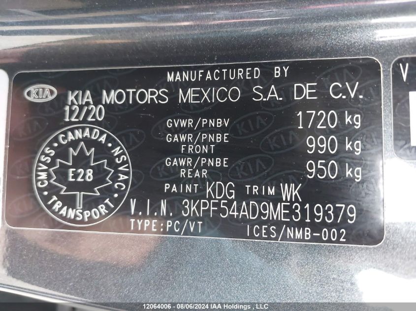 2021 Kia Forte VIN: 3KPF54AD9ME319379 Lot: 12064006