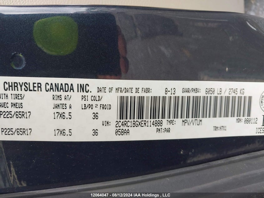 2014 Chrysler Town & Country Touring VIN: 2C4RC1BGXER114888 Lot: 12064047