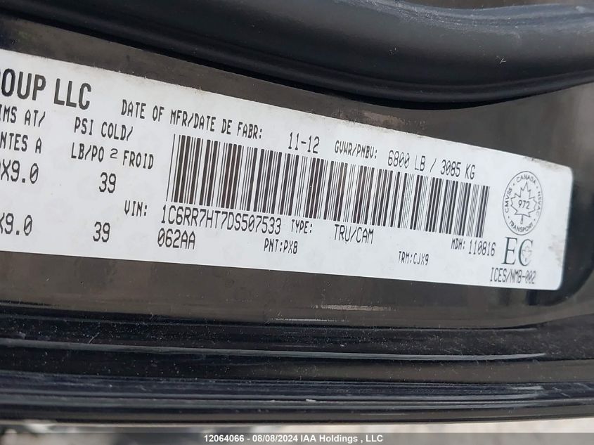 2013 Ram 1500 Sport VIN: 1C6RR7HT7DS507533 Lot: 12064066