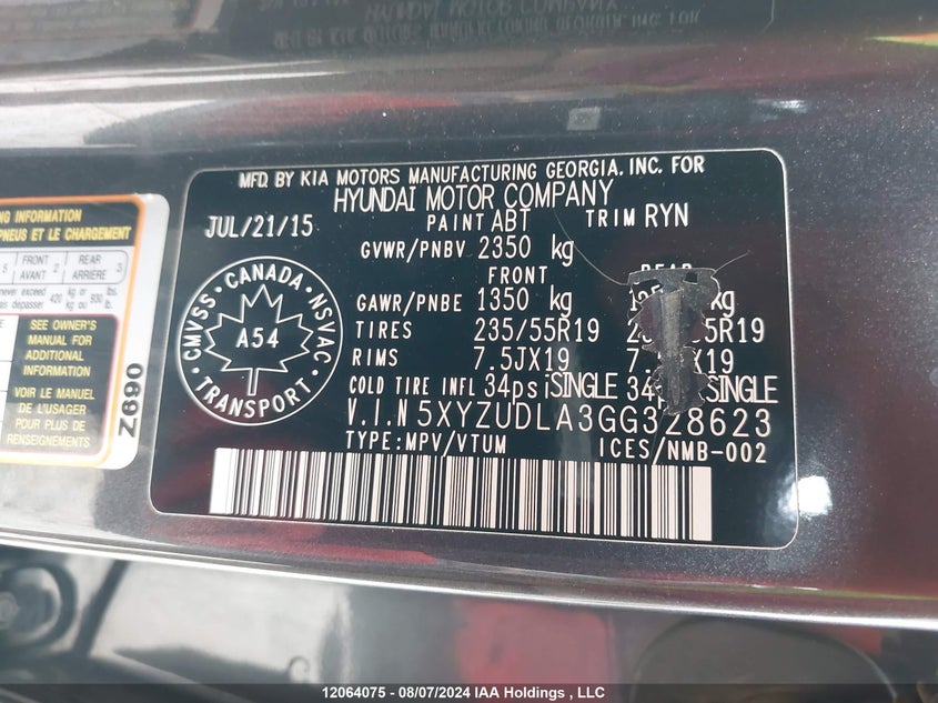 2016 Hyundai Santa Fe Sport 2.0T Limited VIN: 5XYZUDLA3GG328623 Lot: 12064075