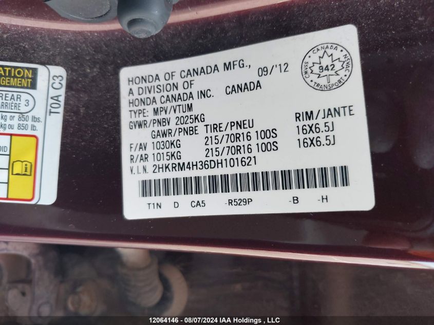 2013 Honda Cr-V VIN: 2HKRM4H36DH101621 Lot: 12064146