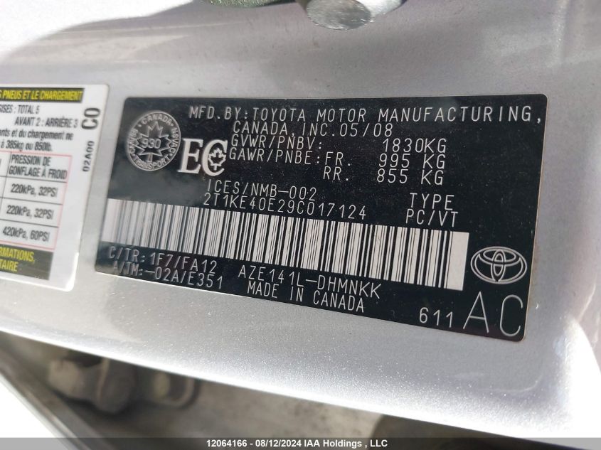 2009 Toyota Corolla Matrix S VIN: 2T1KE40E29C017124 Lot: 12064166