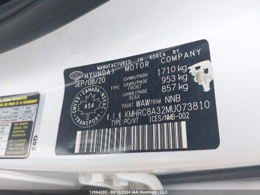 2021 Hyundai Venue Sel/Denim VIN: KMHRC8A32MU073810 Lot: 12064202