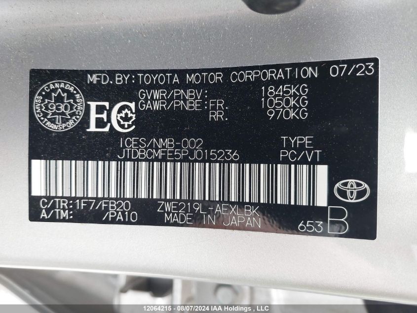 2023 Toyota Corolla Le/Se/Xle VIN: JTDBCMFE5PJ015236 Lot: 12064215