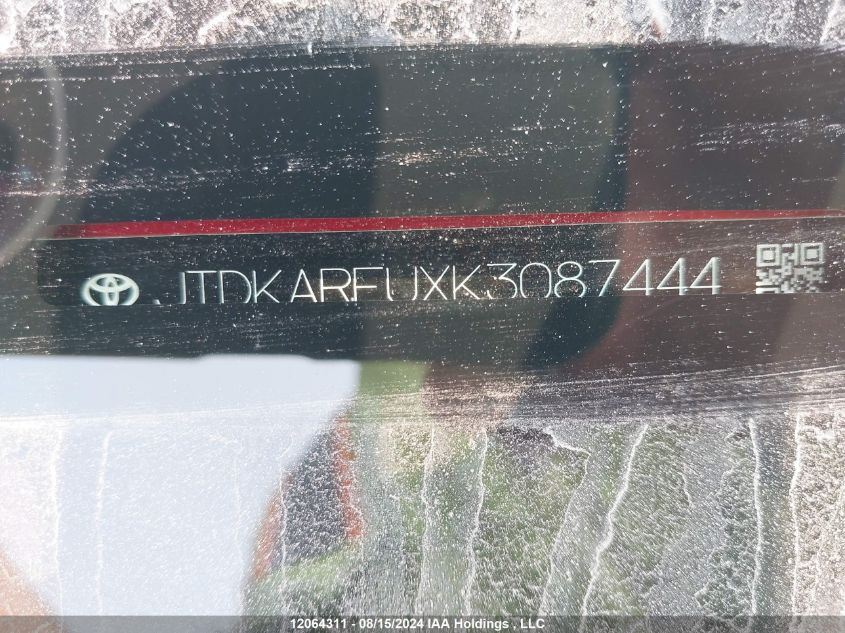 2019 Toyota Prius VIN: JTDKARFUXK3087444 Lot: 12064311