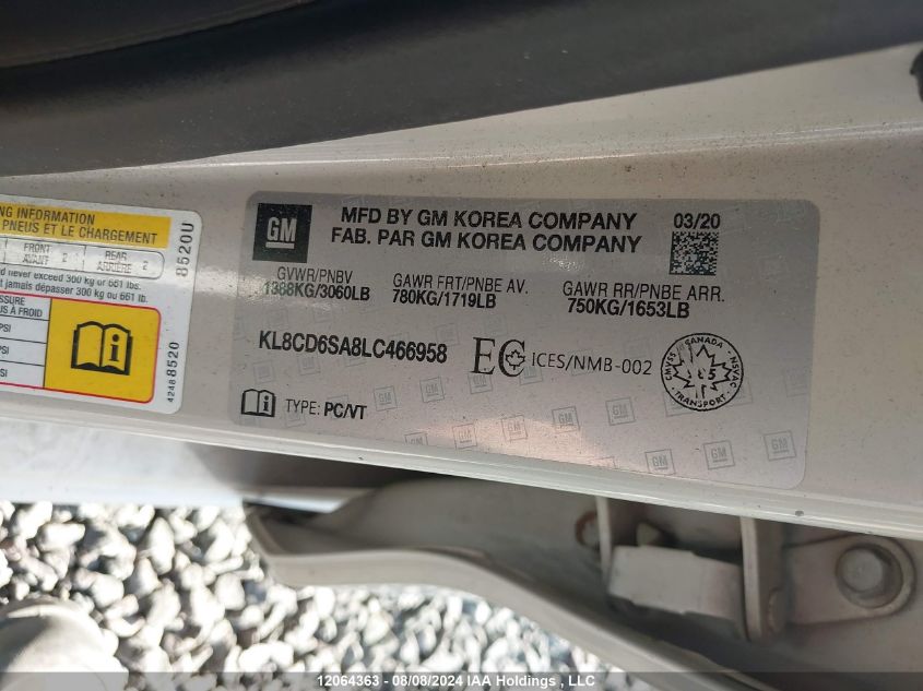 2020 Chevrolet Spark VIN: KL8CD6SA8LC466958 Lot: 12064363