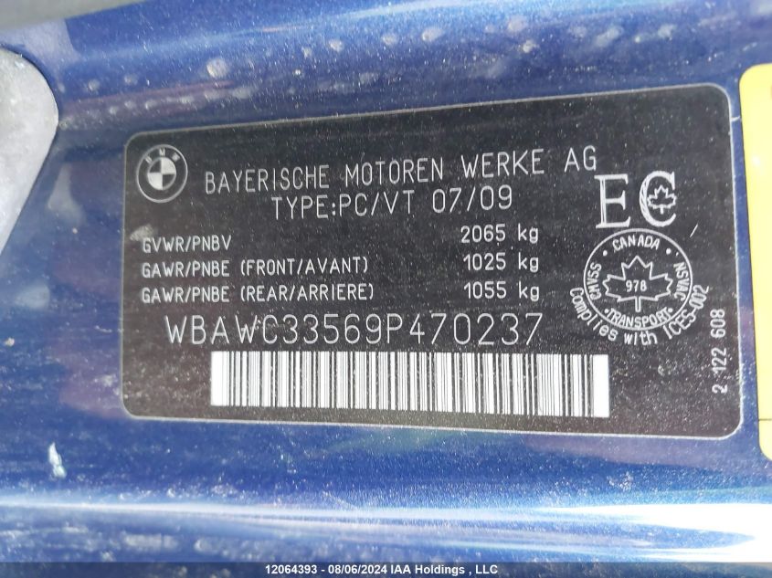 2009 BMW 3 Series VIN: WBAWC33569P470237 Lot: 12064393