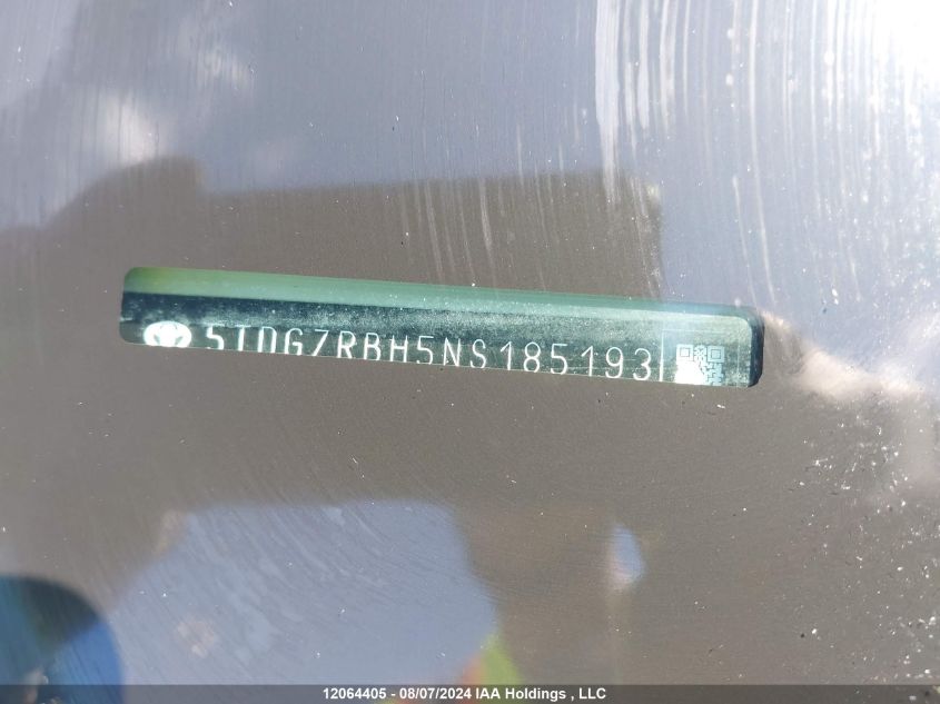 2022 Toyota Highlander Xle VIN: 5TDGZRBH5NS185193 Lot: 12064405