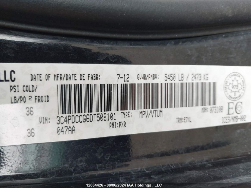 2013 Dodge Journey Sxt/Crew VIN: 3C4PDCCG6DT506101 Lot: 12064426