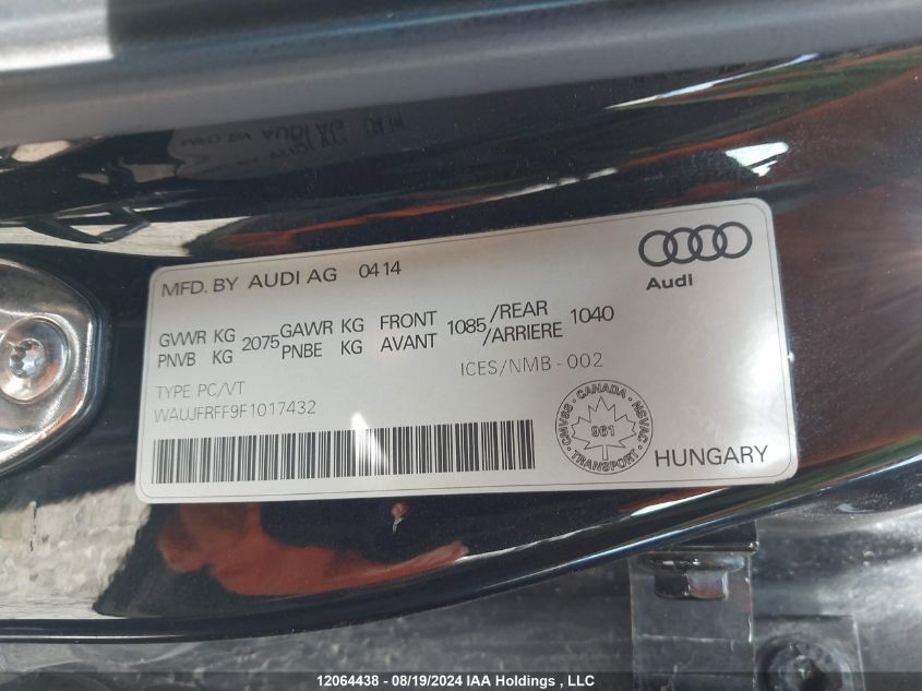 2015 Audi A3 VIN: WAUJFRFF9F1017432 Lot: 12064438