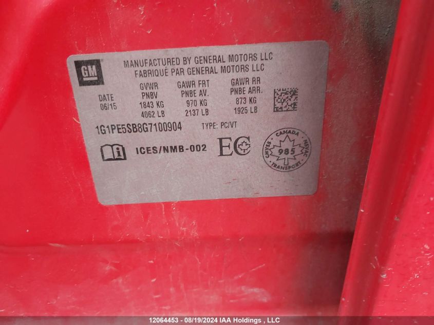 2016 Chevrolet Cruze Limited VIN: 1G1PE5SB8G7100904 Lot: 12064453