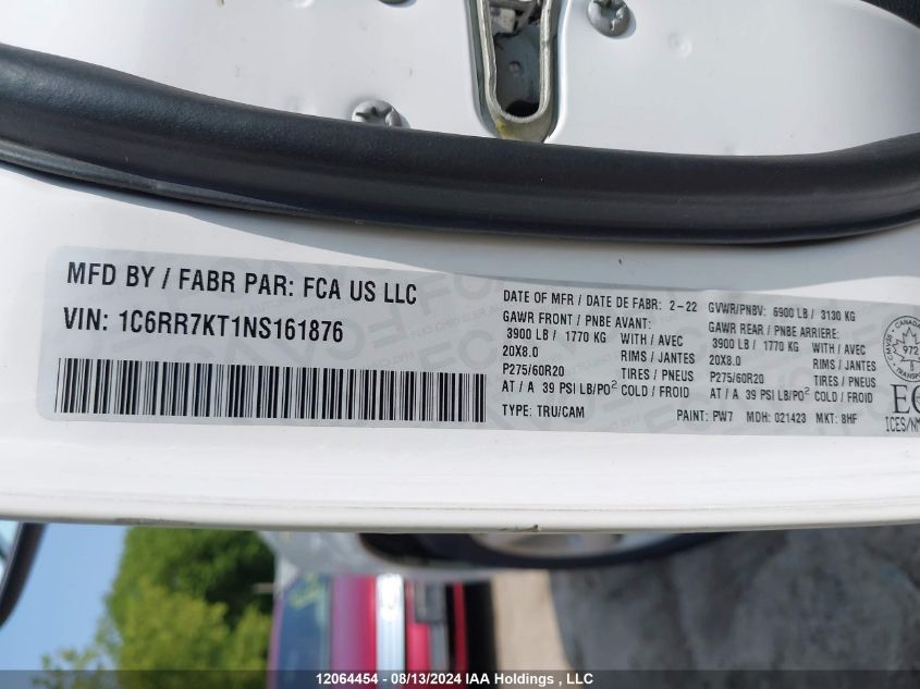 2022 Ram 1500 Classic Tradesman VIN: 1C6RR7KT1NS161876 Lot: 12064454