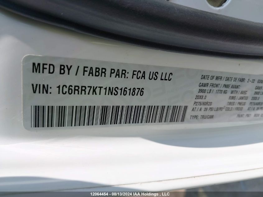 2022 Ram 1500 Classic Tradesman VIN: 1C6RR7KT1NS161876 Lot: 12064454