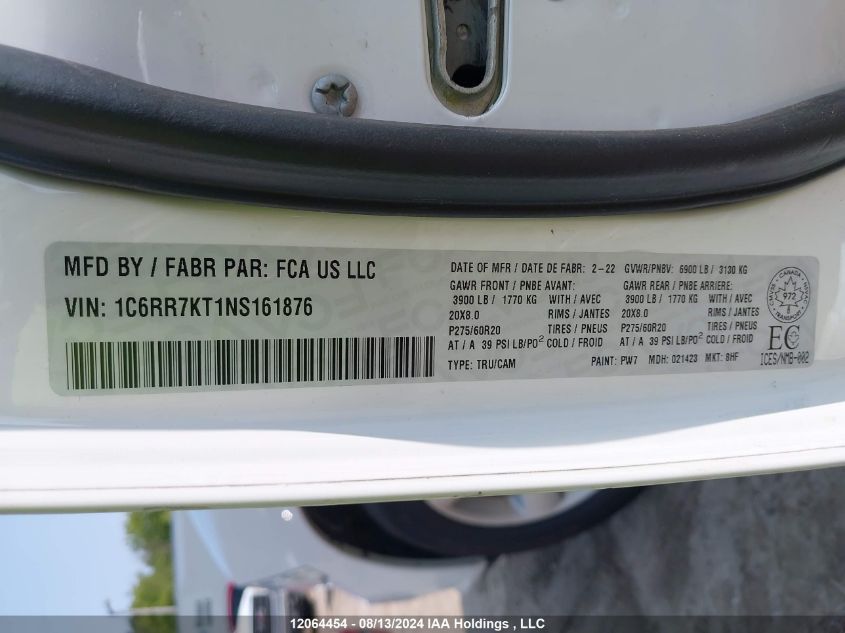 2022 Ram 1500 Classic Tradesman VIN: 1C6RR7KT1NS161876 Lot: 12064454