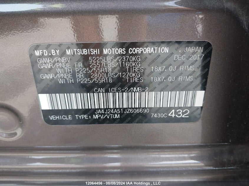 2018 Mitsubishi Outlander Phev VIN: JA4J24A51JZ606690 Lot: 12064456
