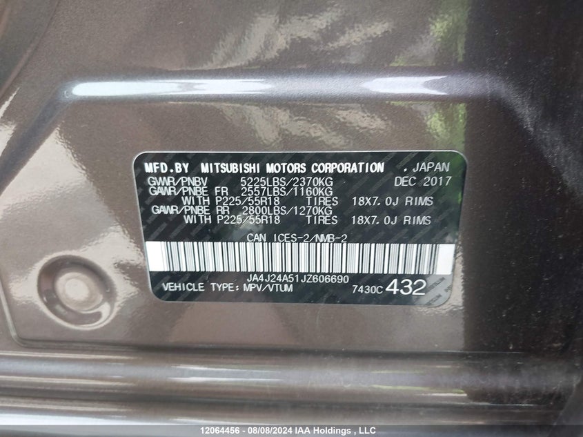 2018 Mitsubishi Outlander Phev VIN: JA4J24A51JZ606690 Lot: 12064456