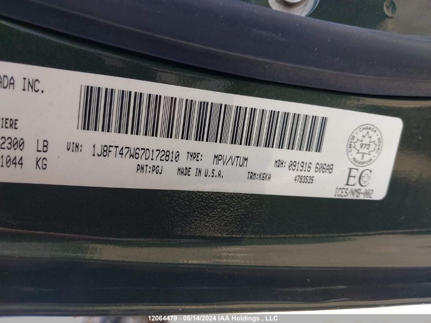 2007 Jeep Compass Sport/North VIN: 1J8FT47W67D172810 Lot: 12064479