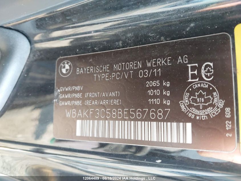 2011 BMW 3 Series VIN: WBAKF3C58BE567687 Lot: 12064489