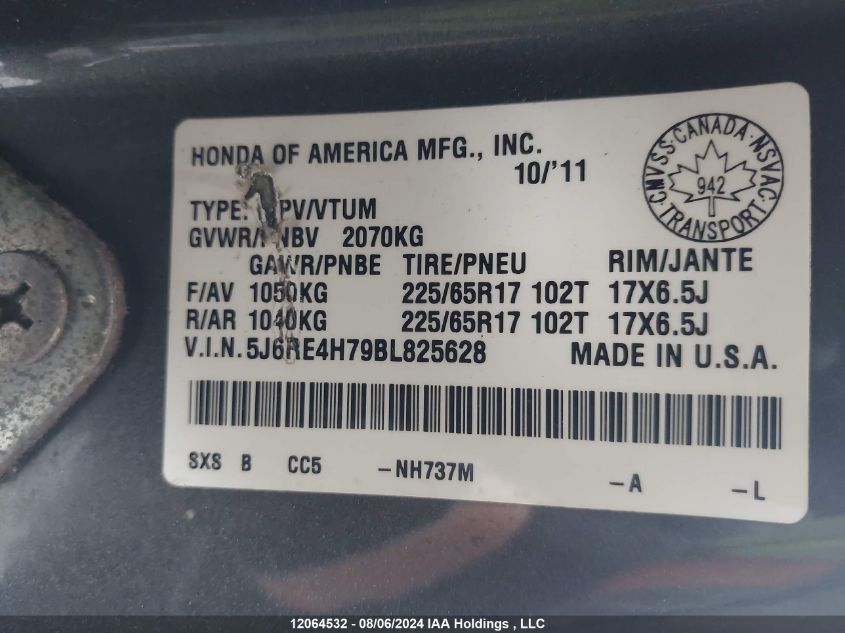 2011 Honda Cr-V VIN: 5J6RE4H79BL825628 Lot: 12064532