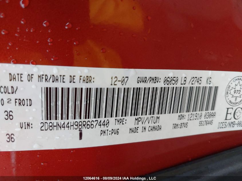 2008 Dodge Grand Caravan Se VIN: 2D8HN44H98R667440 Lot: 12064616