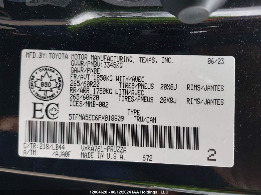 2023 Toyota Tundra Platinum VIN: 5TFMA5EC6PX018809 Lot: 12064628